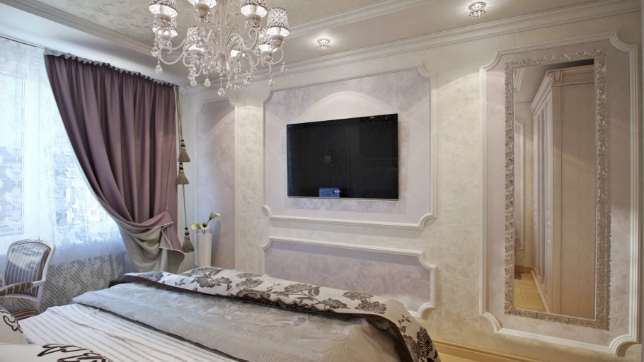Молдинги под телевизор в спальне