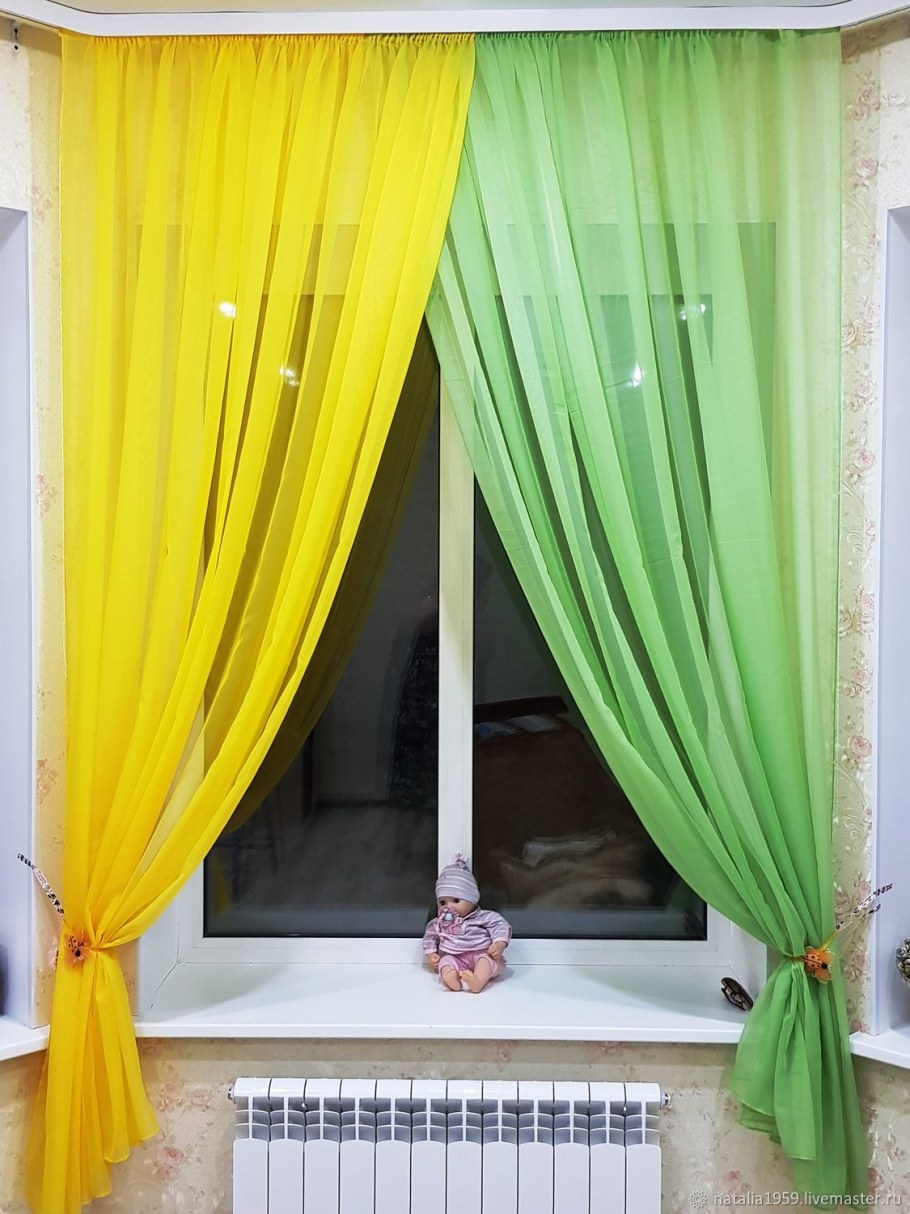 Двухцветная тюль на кухню