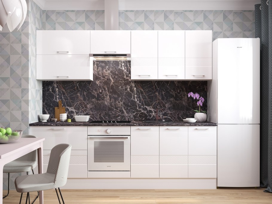 Кухня Люкс белый глянец Горизонт