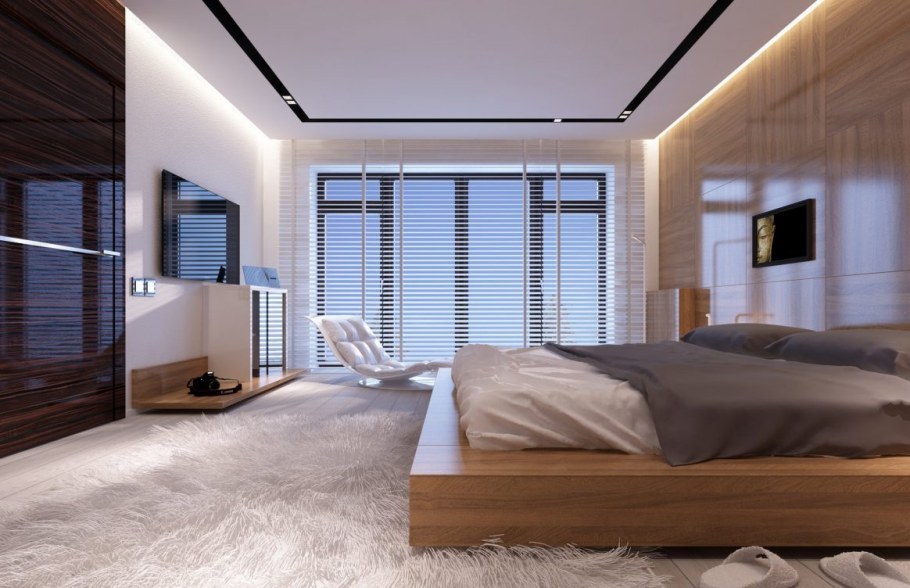 Большая спальня с панорамными окнами