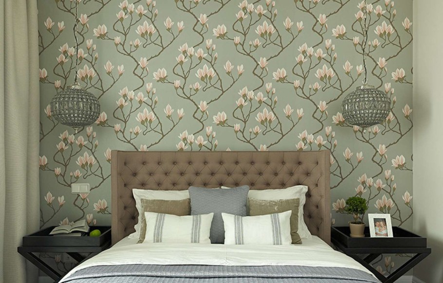 Обои с рисунком в спальню
