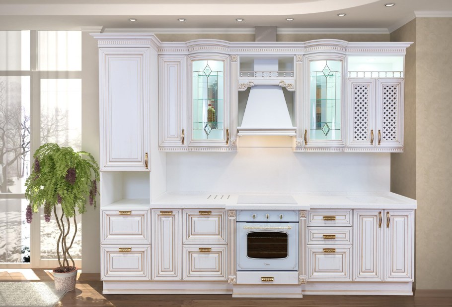 Светлая кухня с патиной