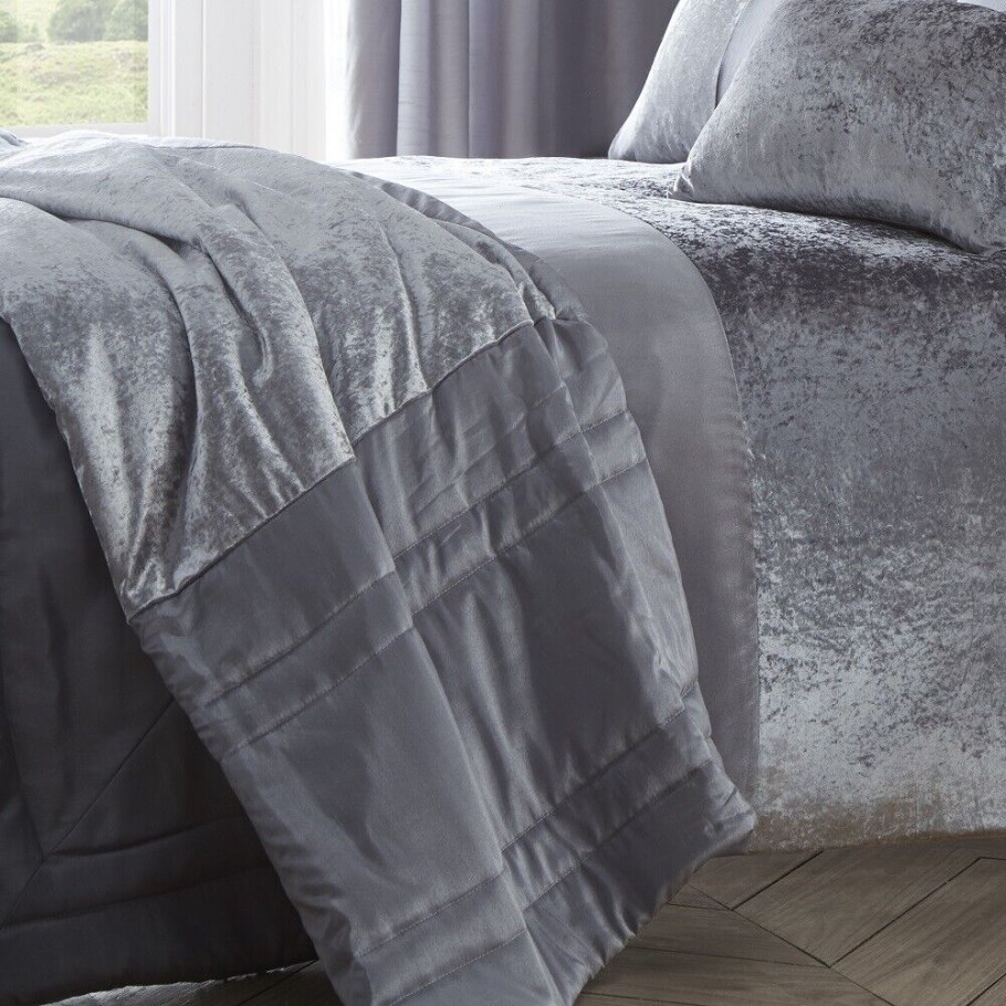 Silver Grey crushed Velvet Bedspread