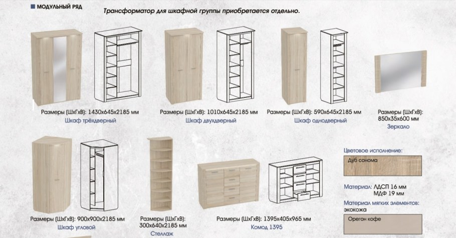 Спальный гарнитур Элана дуб сонома