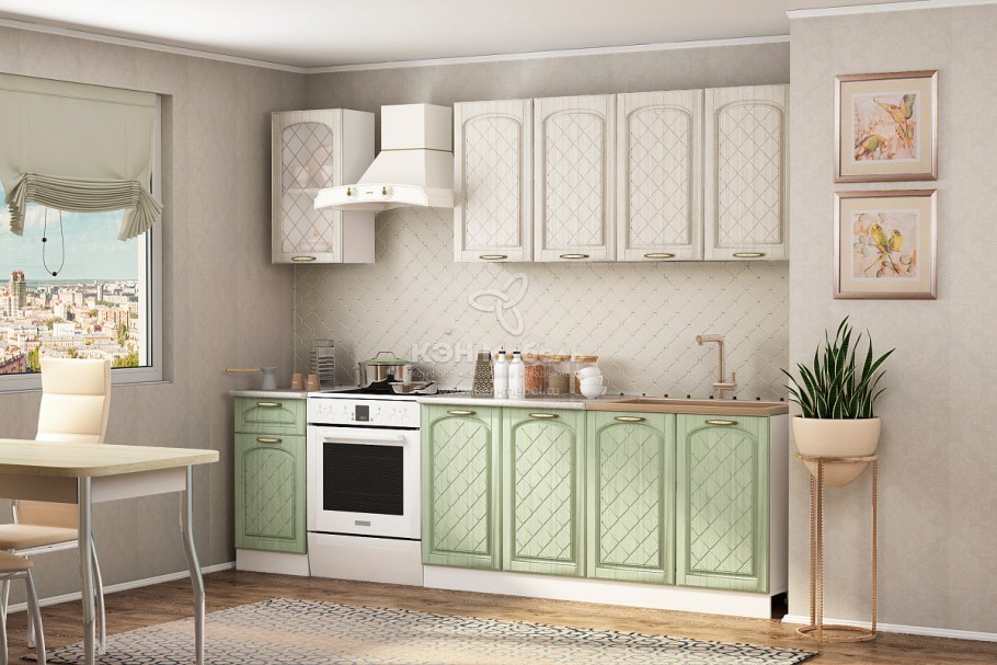 Кухонный гарнитур Милана 2000, патина голубая/ Сандал белый