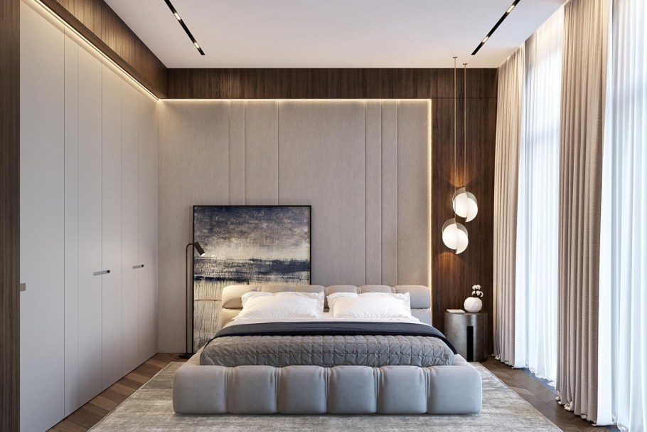 Современный потолок в спальне