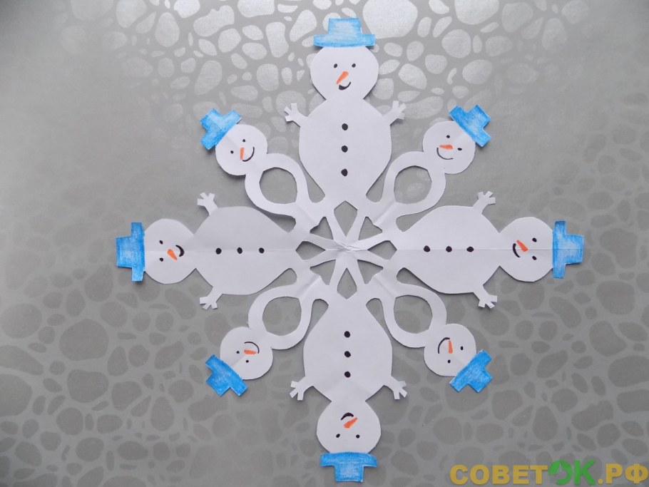 Снежинка Снеговик из бумаги