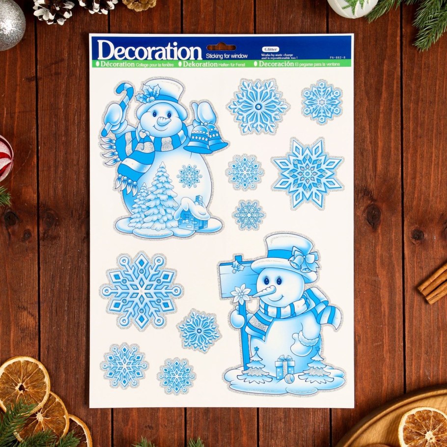 Новогодние наклейки на окна Снеговик