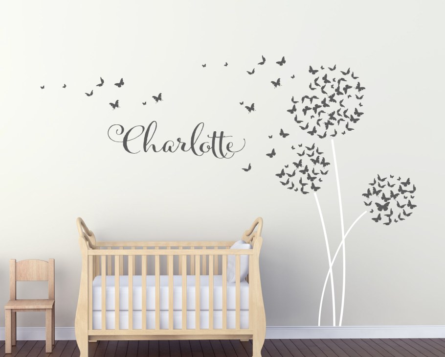 Детская комната с одуванчиками на стене