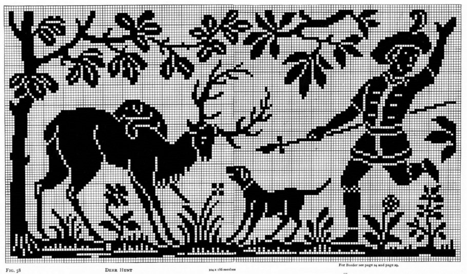 Монохромная вышивка крестом охота