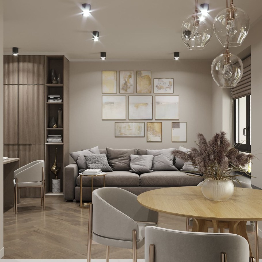 3д визуализация кухни гостиной