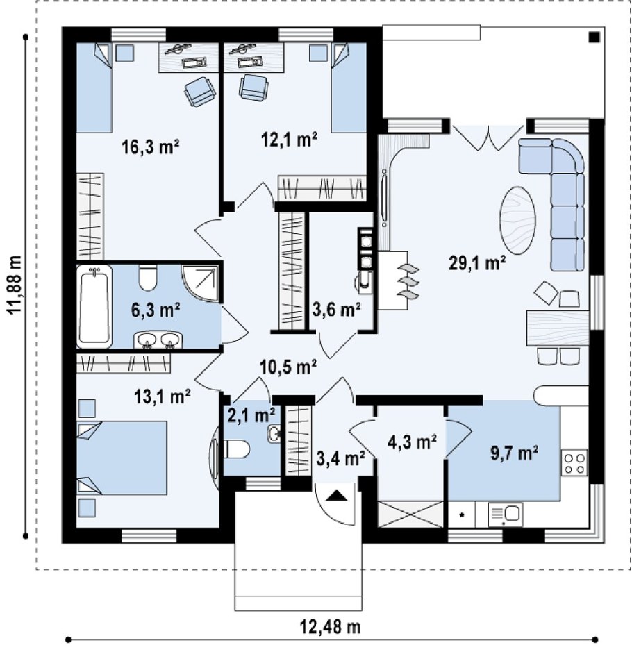 Проект одноэтажного дома 110