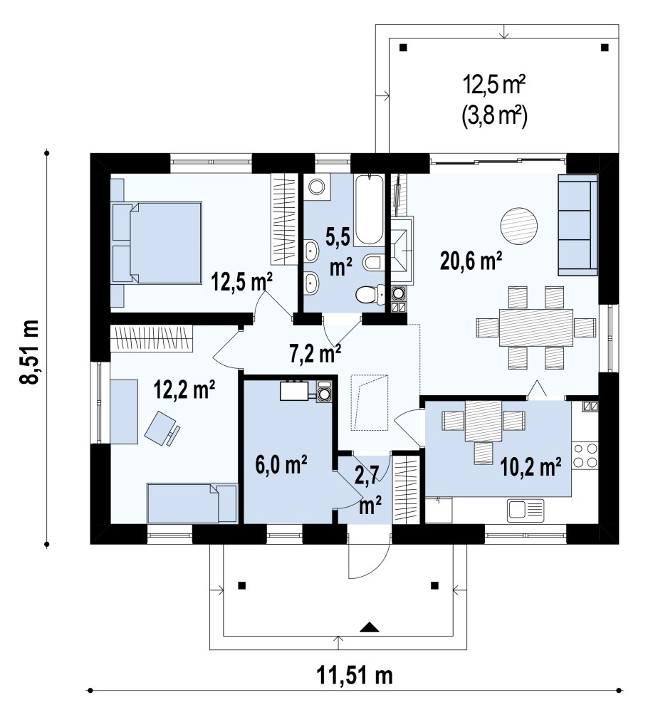 Одноэтажный дом 80кв.м с 2 спальнями