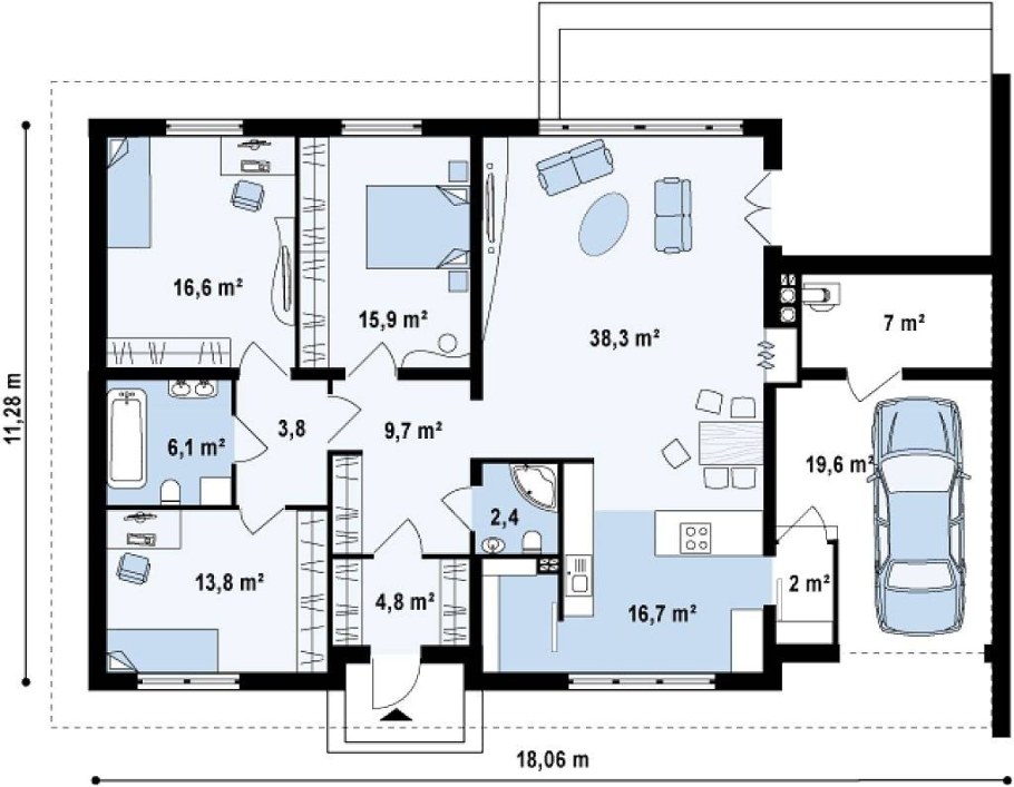 Одноэтажный дом 130 м2 планировка