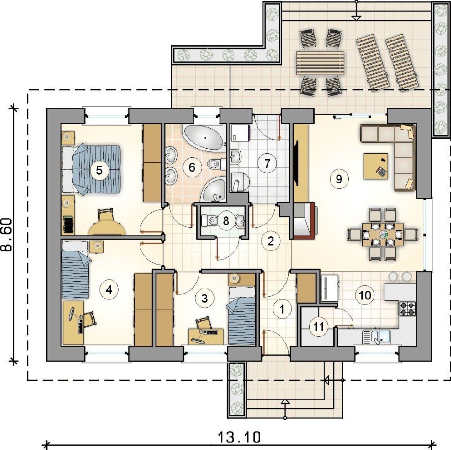 Оптимальная планировка одноэтажного дома для семьи из 4 человек
