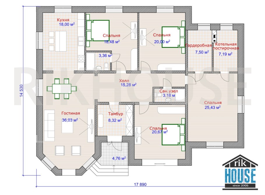 Одноэтажный дом с эркером планировка