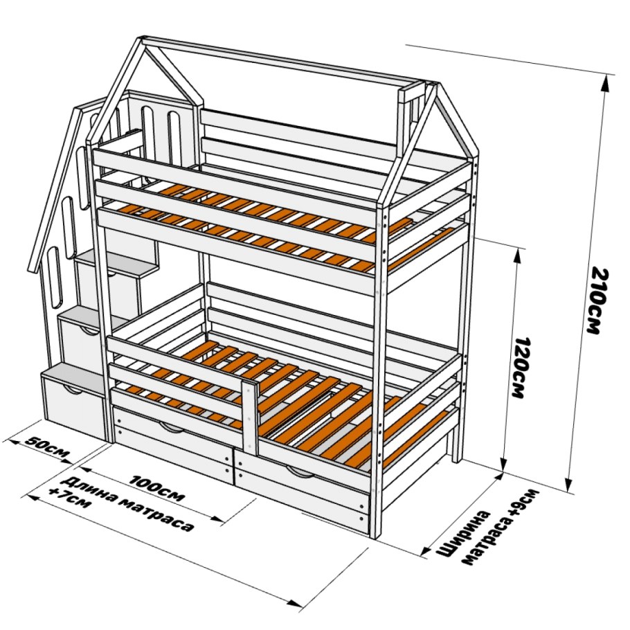 Кровать двухъярусная домик схема