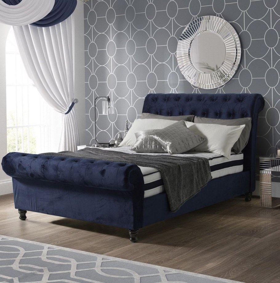 Темно синяя кровать