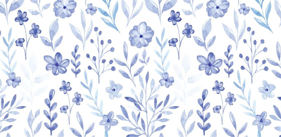 Синие паттерны акварель цветы