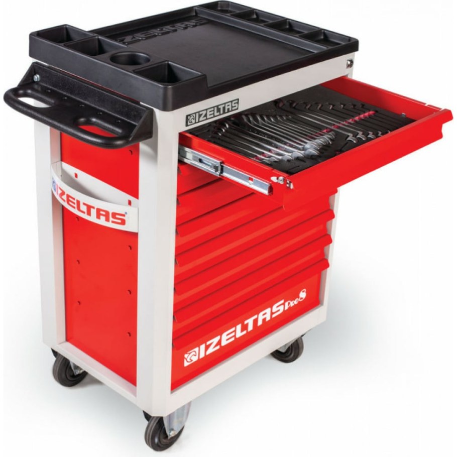 Тележка инструментальная Pro-8, зелёная, 8 выдвиж.ящ., полный Izeltas