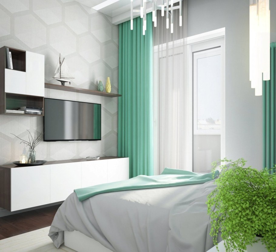 Мятные шторы в интерьере