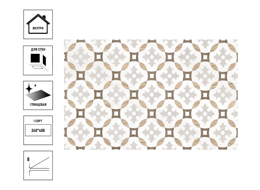 Настенная плитка Unitile пазолини 25х40 см 1.4 м2 цвет бежевый