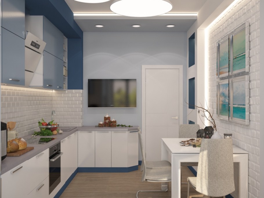 Кухня в синих тонах 12 кв.м
