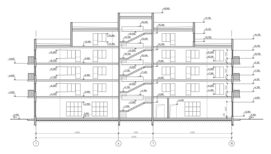 План фасад разрез офисного центра