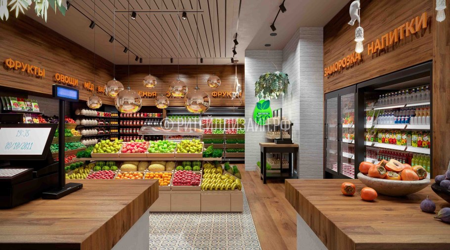 Интерьер магазина овощей и фруктов