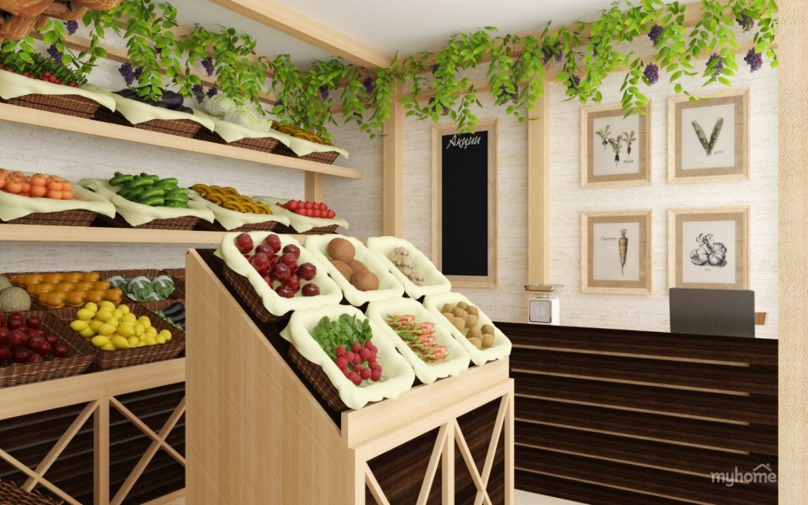 Интерьер магазина овощей и фруктов