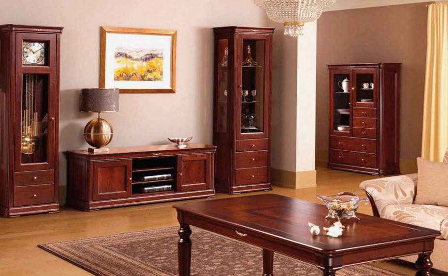 Гостиные с темной мебелью классика