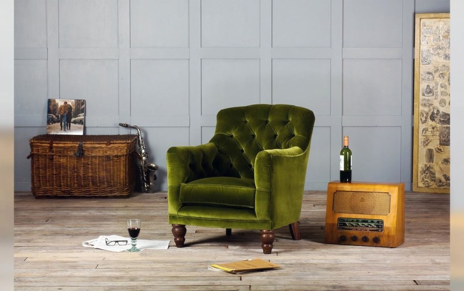 Зеленый цвет бархат кресло ретро