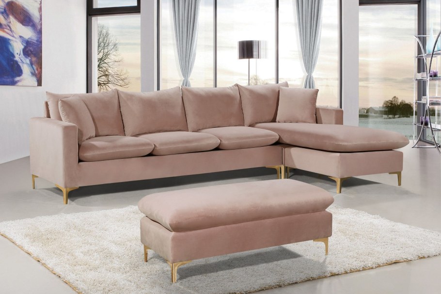 Pink Velvet Sectional Sofa