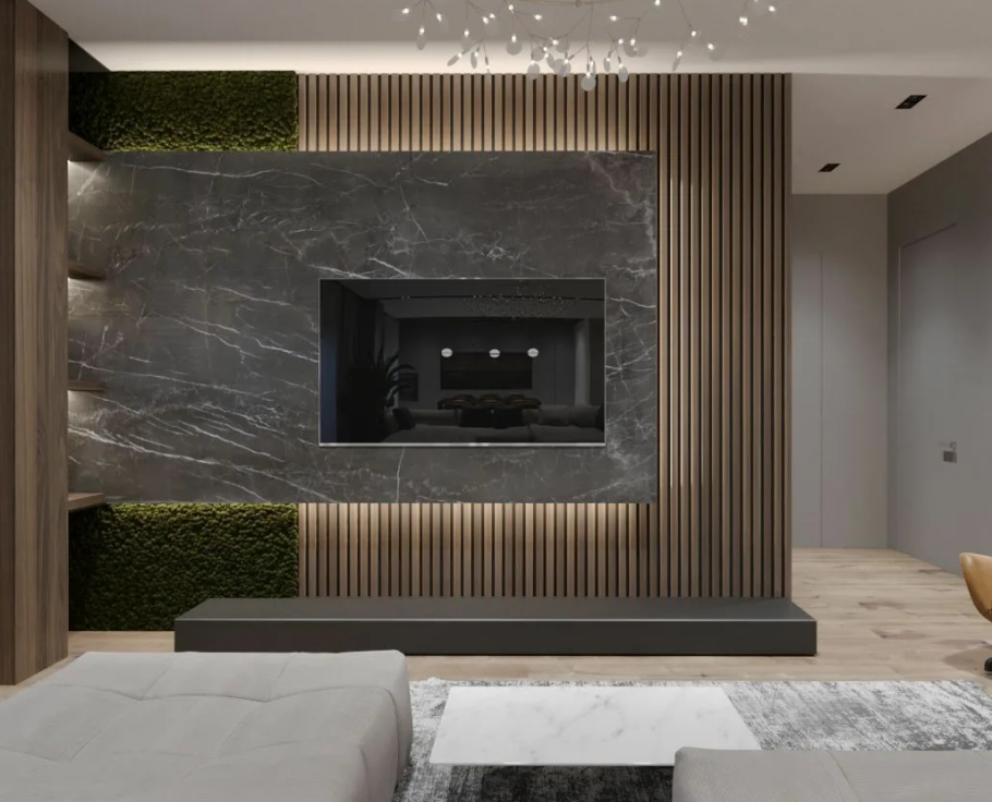 Стена за телевизором в гостиной