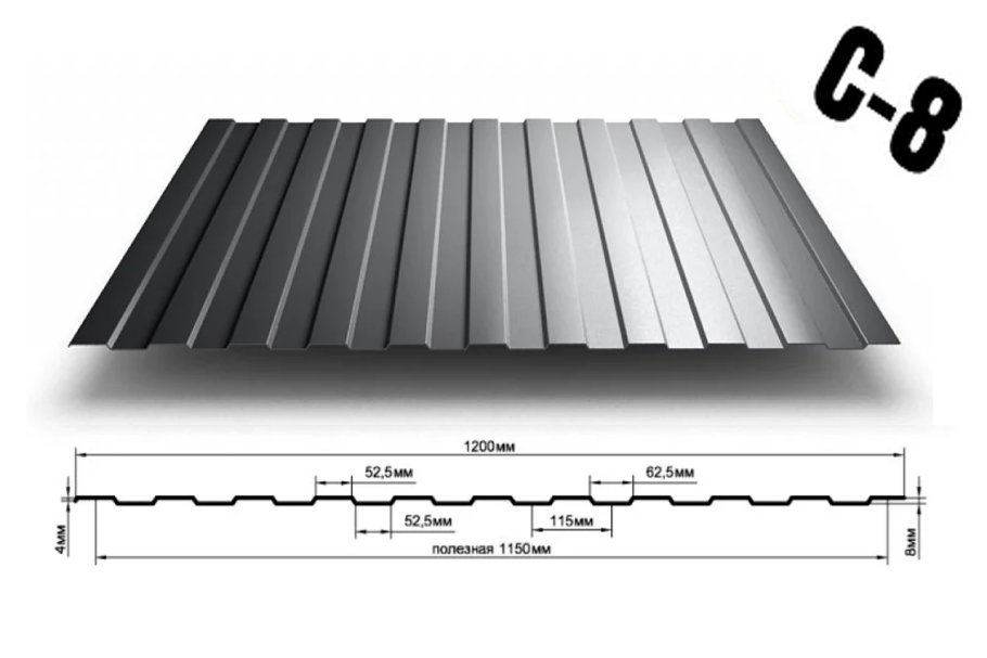 Профнастил с- 8 0.45 мм 1200х2000 Pema 7024