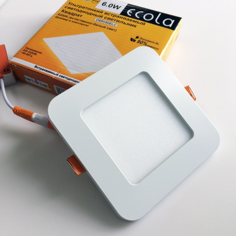 Ecola св-к встр. Св/д даунлайт 9w 4200k 4k квадрат 145(130)x20 dsrv90elc