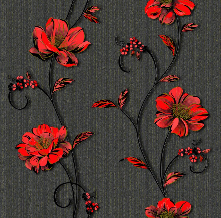 Обои черные с красными цветами для стен