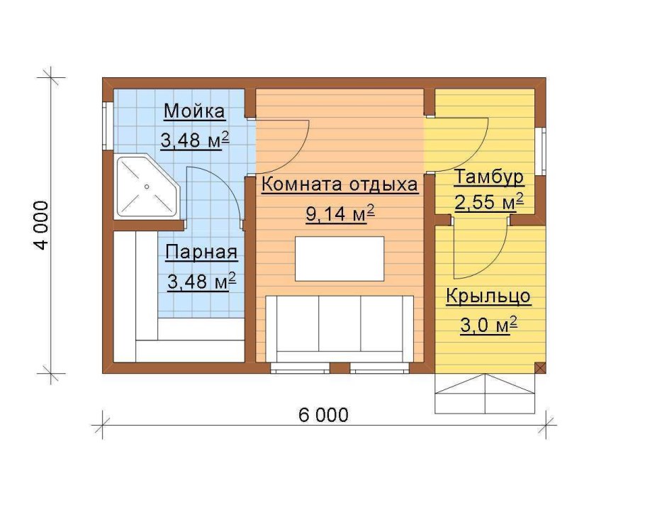 План бани 6х4 из бруса