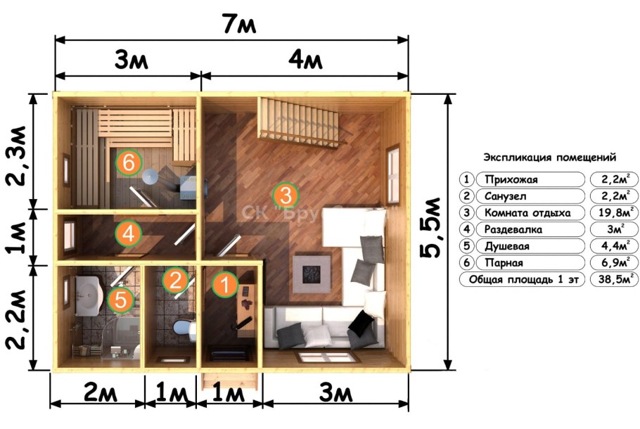Баня из бруса планировка 6х7