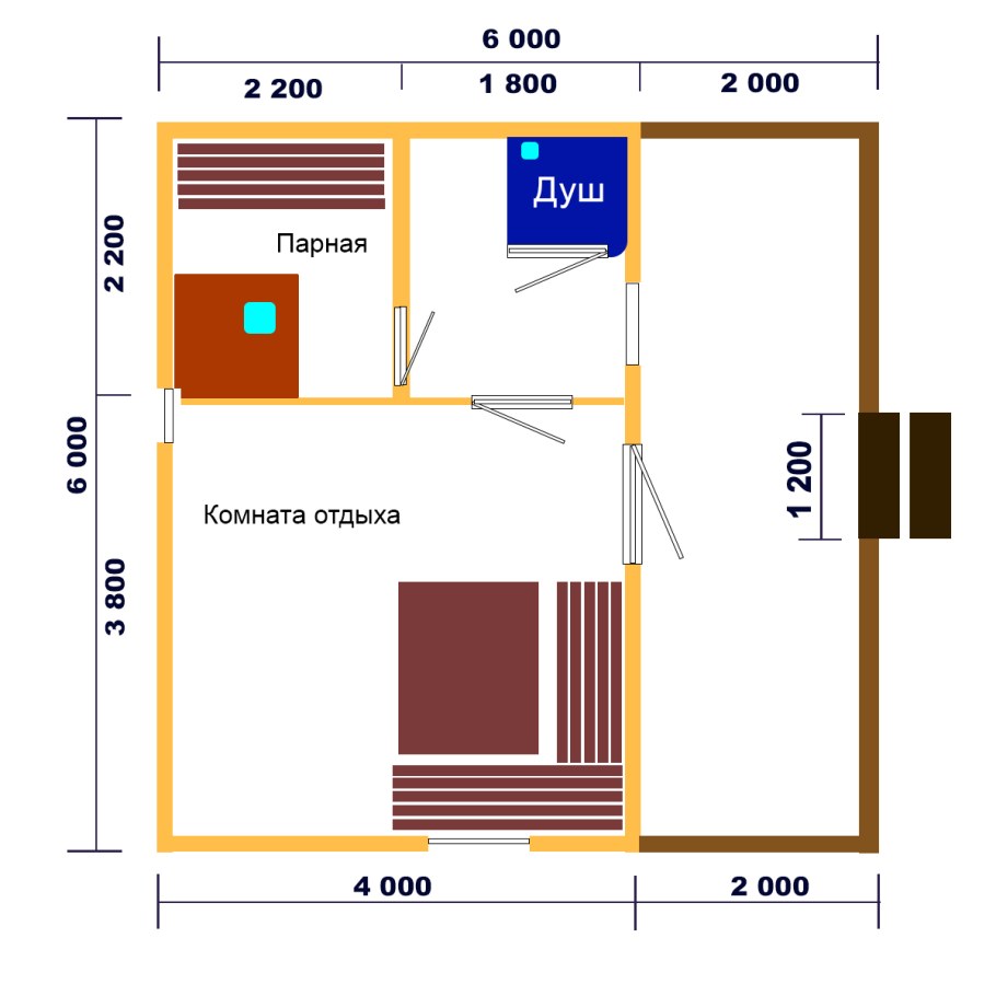 Планировка бани 6х4