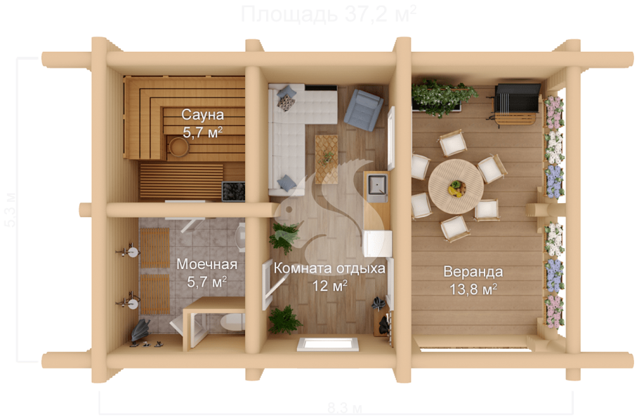 Баня 3х8 планировка