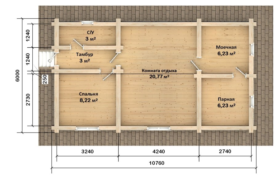 Бревенчатая баня 6х12 планировка