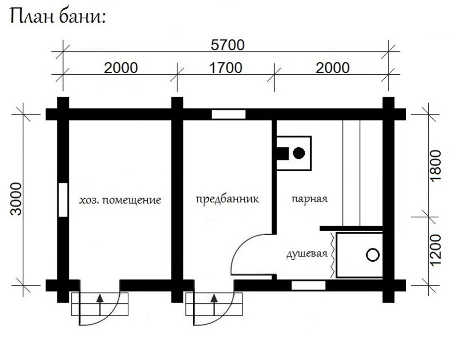 Баня с хозблоком и верандой 6х6