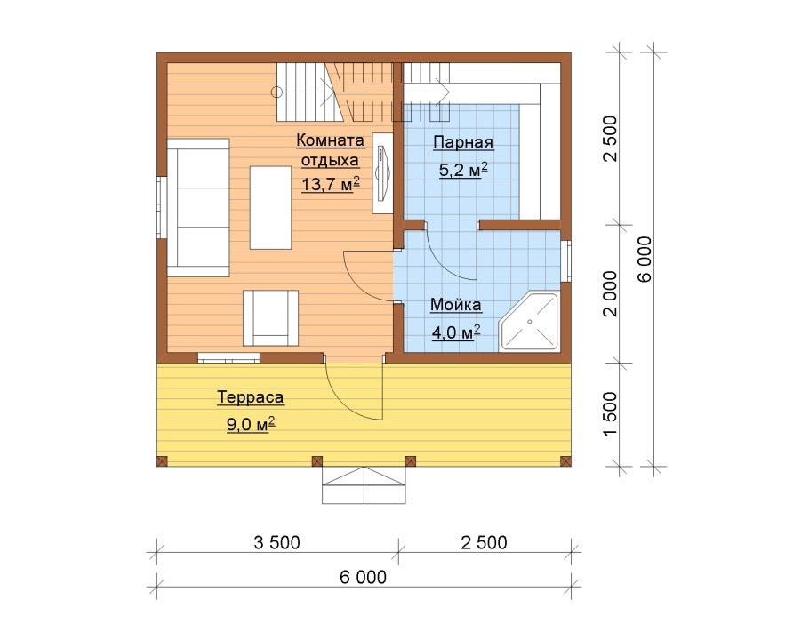 Баня 6х6 планировка из бруса