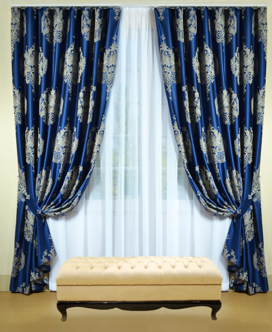 Шторы синие с бежевым