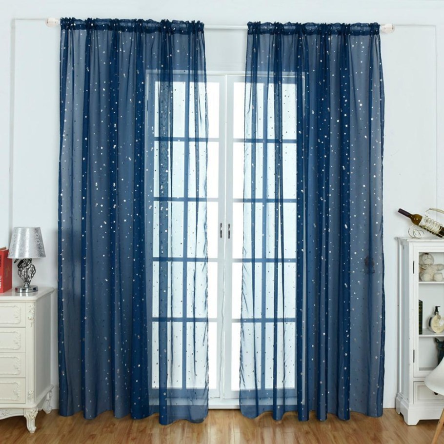 Шторы синие полупрозрачные