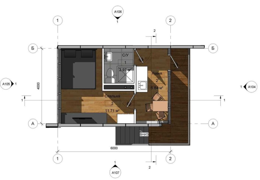 Планировка гостевого домика 6х2.5