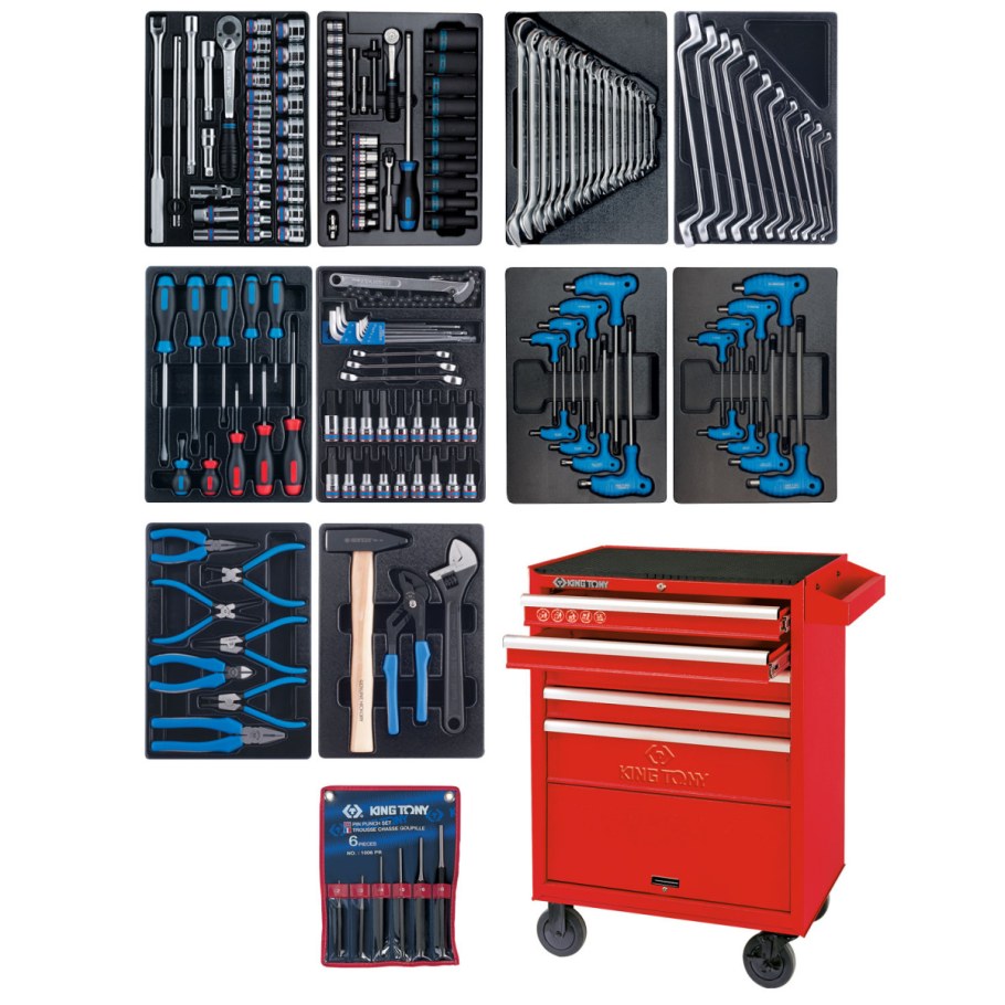 Набор инструментов в красной тележке, 173 предмета King Tony /932-000mr/