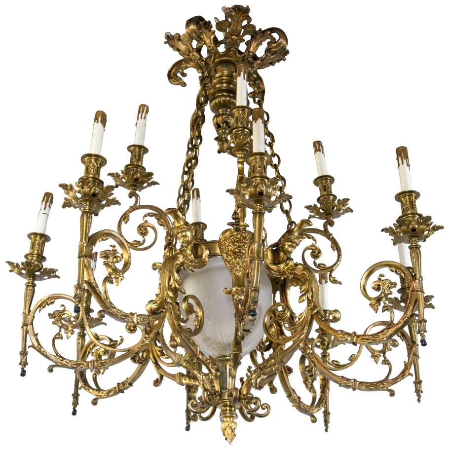 Люстра старинная кобальтовое стекло