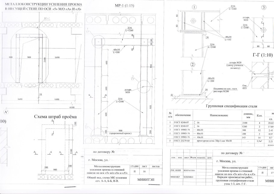 Чертеж усиления пробиваемого проема